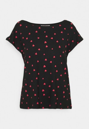 Anna Field Print T Shirt T-shirt Dam Svarta | ICT-528194