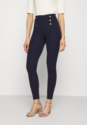 Anna Field Punto Leggings With Button Detail Leggings Trousers Långbyxor Dam Mörkblå | MKV-053271