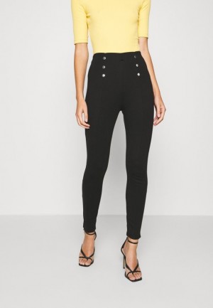 Anna Field Punto Leggings With Button Detail Leggings Trousers Långbyxor Dam Svarta | VPX-136825
