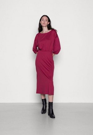 Anna Field Quarter Sleeves Elevated Vanliga Midi Klänning Day Klänning Klänning Dam Röda | OTZ-780931