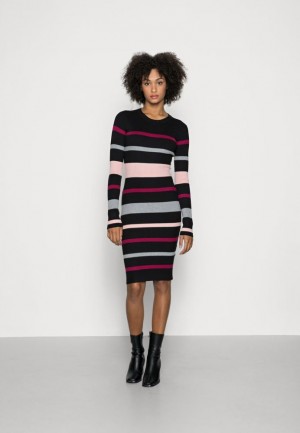 Anna Field Regular Fit Stripes Klänning Jumper Klänning Klänning Dam Svarta | XBF-823106