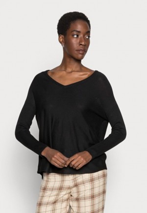 Anna Field Relaxed V Neck Jumper Pullover Dam Svarta | RTM-568019