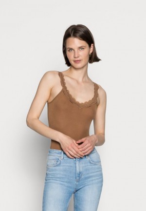 Anna Field Scallop Spets Top T-shirt Dam Bruna | ADZ-934620