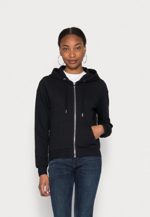 Anna Field Slim Fit Sweat Jacket Zip Up Sweatshirt Kofta Dam Svarta | NGP-087192