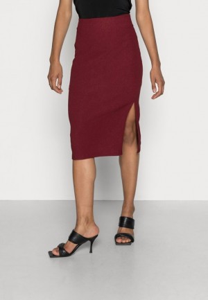 Anna Field Structured Fabric Midi High Waisted Pencil Kjol Dam Vinröda | LGO-275160