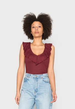 Anna Field Top T-shirt Dam Mörkröda | DBI-906315