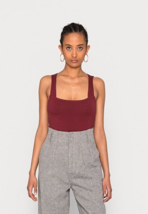 Anna Field Top T-shirt Dam Mörkröda | XAF-718529