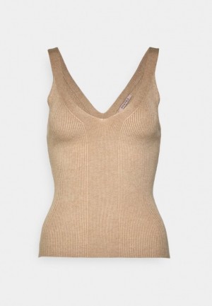 Anna Field V Neck Panel Top Top T-shirt Dam Bruna | HSI-143275