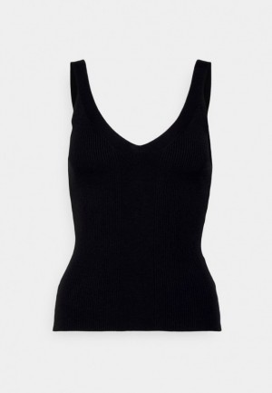 Anna Field V Neck Panel Top Top T-shirt Dam Svarta | FWB-942108