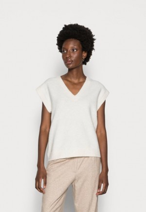 Anna Field V Neck Vest Jumper Pullover Dam Beige | LVK-924037